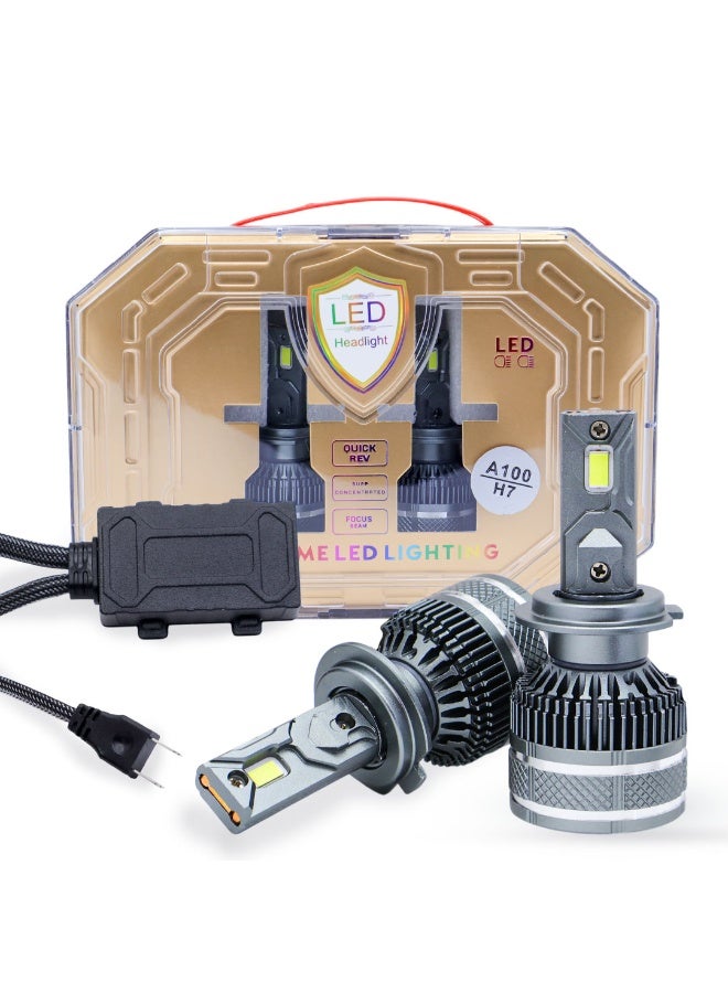 طقم لمبات ليد أمامية A100 عالية القوة 360 درجة (قطعتين) – H7 | 200 واط | شعاع أحادي | 6000 كلفن مع درايفر | ضمان دولي لمدة 6 أشهر - Image 1